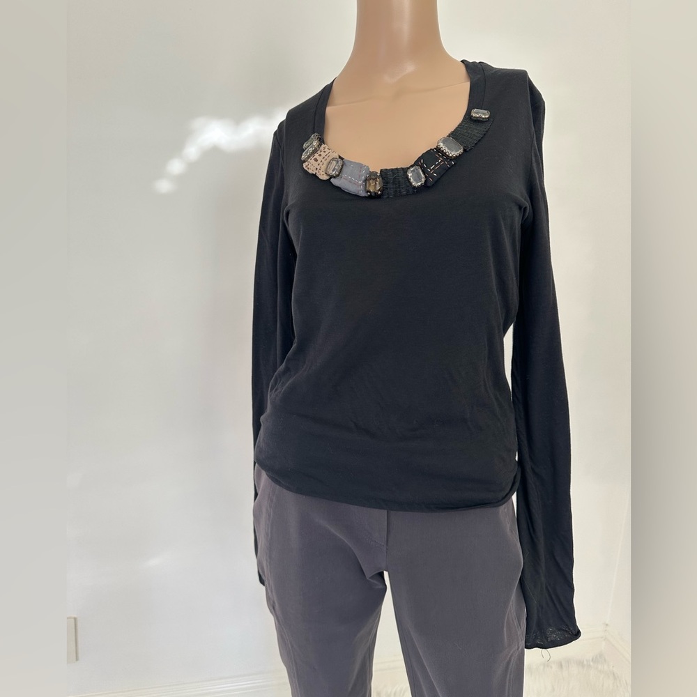 MARNI gorgeous 100% cotton jeweled black blouse